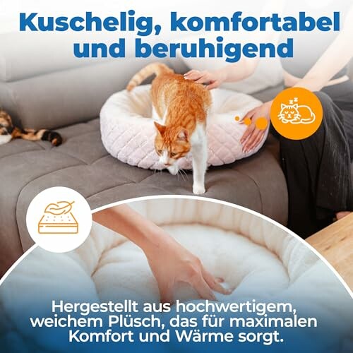 Katze in einem weichen Plüschbett