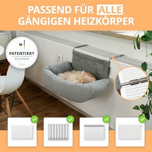 Katzenbett auf Heizkörper montiert