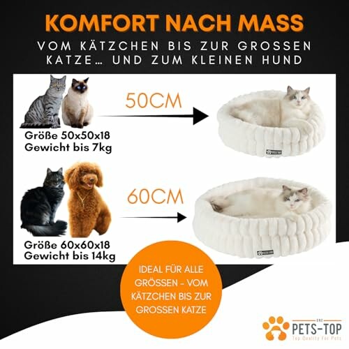 Haustierbetten in zwei Größen für Katzen und kleine Hunde.
