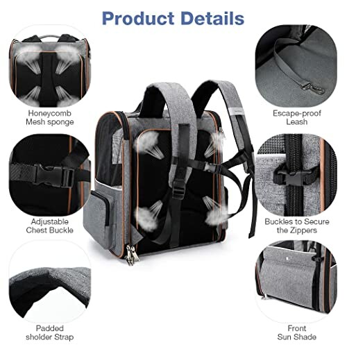 Rucksack für Haustiere mit verstellbarem Brustgurt und gepolsterten Trägern