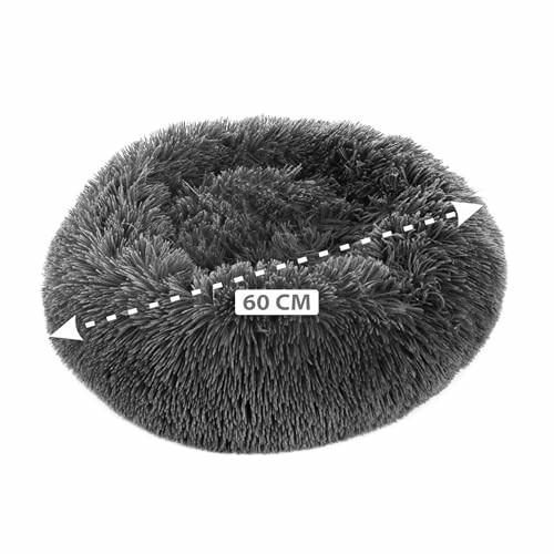 Rundes, graues Haustierbett mit 60 cm Durchmesser.